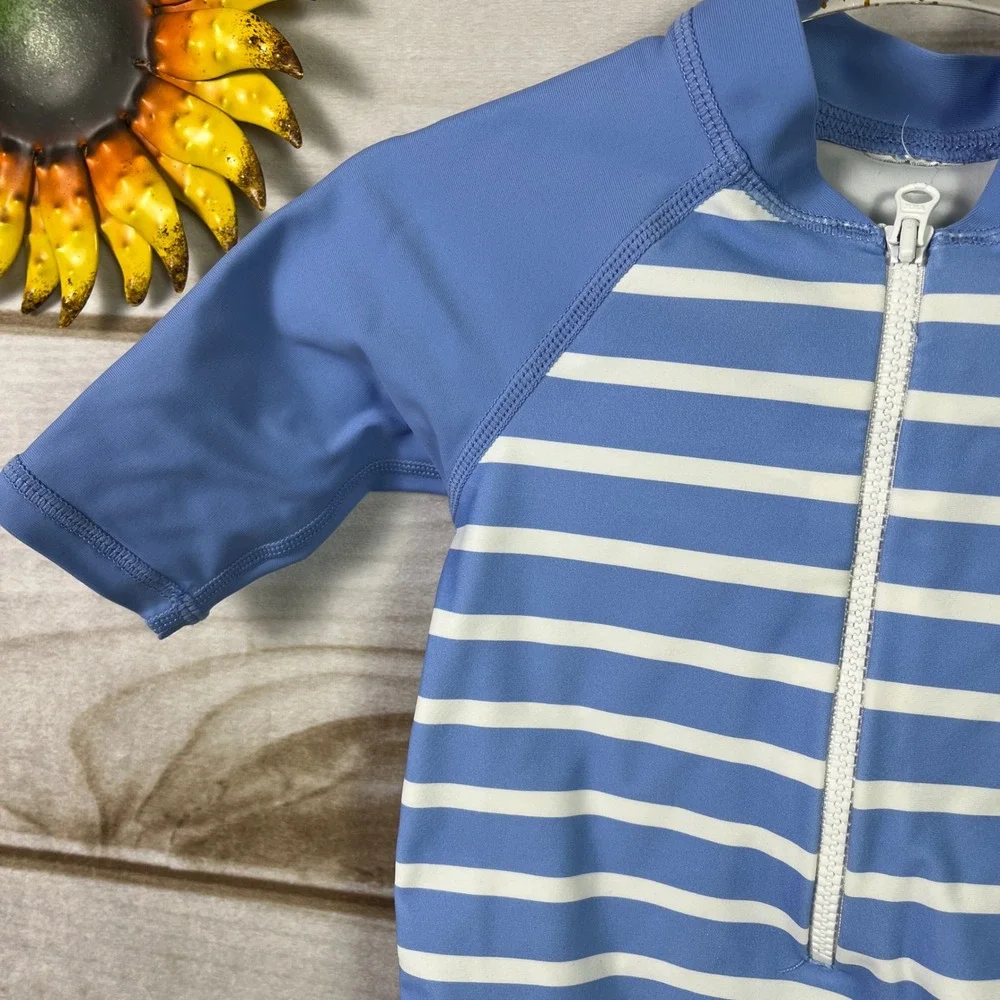 RuggedButts‎ 3-6M set 2 Baby Striped Rash Guard Swimsuit Zip Up Sunsuit Swimsuit